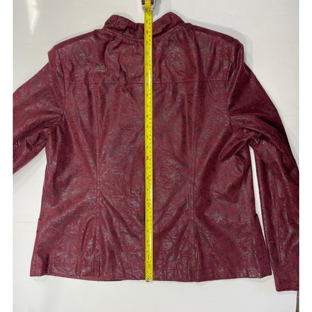 ELEMENTZ Maroon Suede-Feel Embossed Jacket Women's XL Full Zip Ruffle Metallic - Picture 15 of 15
